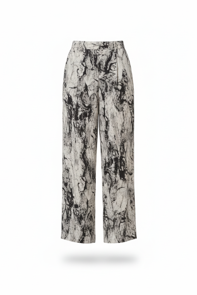Pantalon En Lin Imprimé Marbré Ample Fluide Estival - vue 3