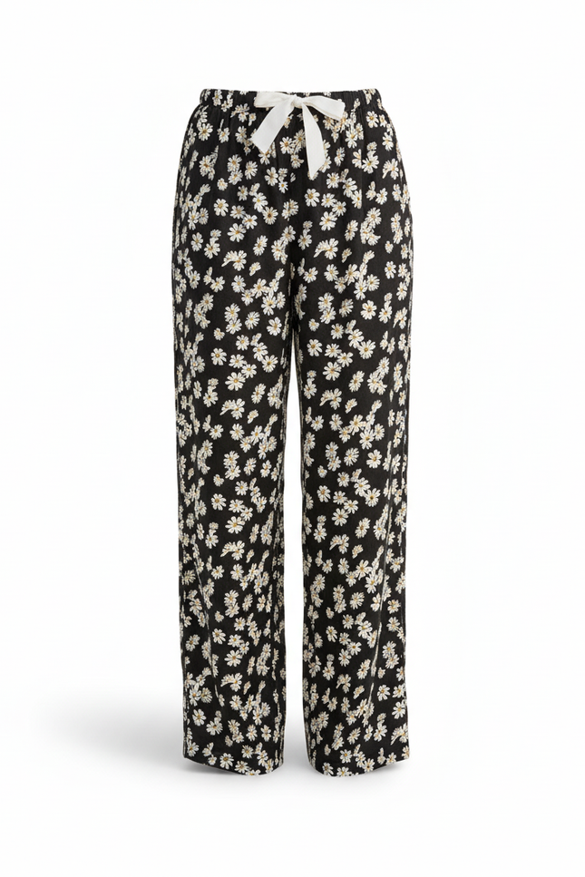 Pantalon En Lin Noir Fleuri Ample Fluide Estival - vue 3