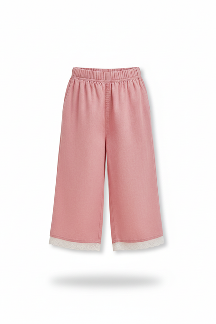 Pantalon En Lin Rose Dentelle Ample Décontracté Enfant - vue 3