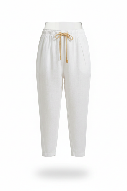 Pantalon En Lin Fille Écru Coupe Ample Casual - Blanc - vue 3