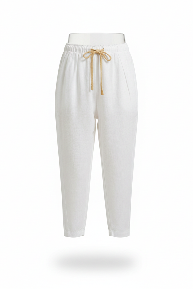 Pantalon En Lin Fille Écru Coupe Ample Casual - Blanc - vue 3