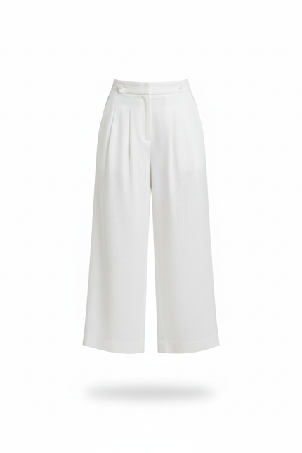 Pantalon En Lin Blanc Ample Fluide Élégant Femme - vue 3
