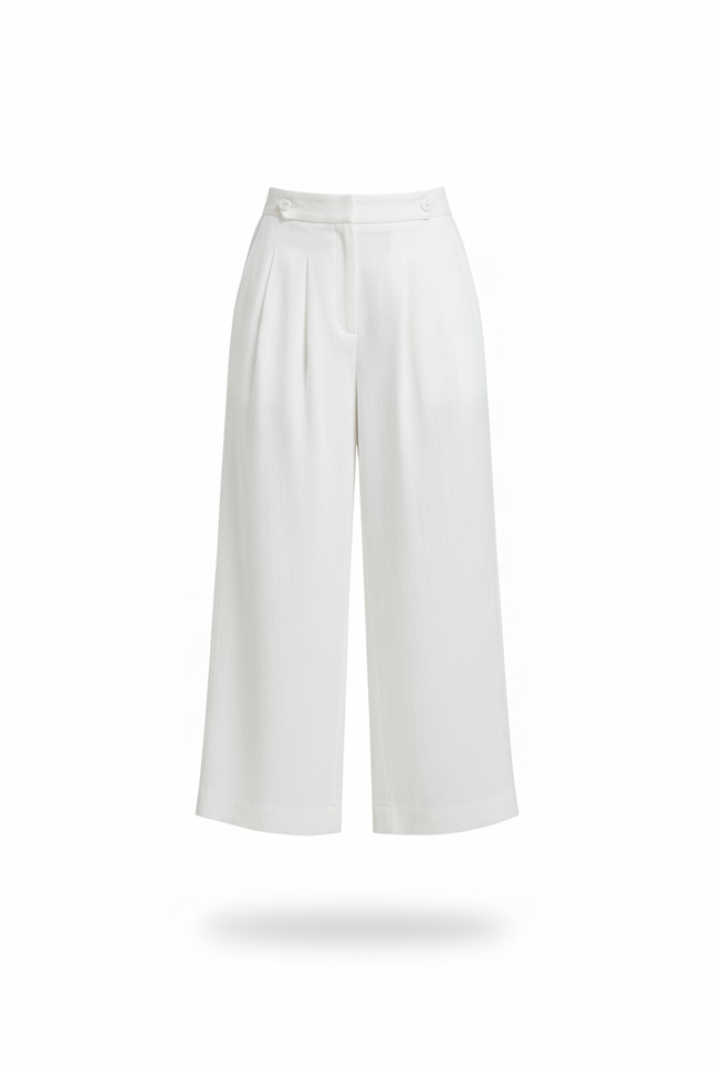 Pantalon En Lin Blanc Ample Fluide Élégant Femme - vue 3
