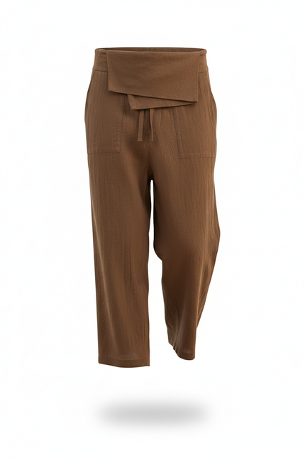 Pantalon En Lin Marron Ample Court Décontracté Homme - vue 3