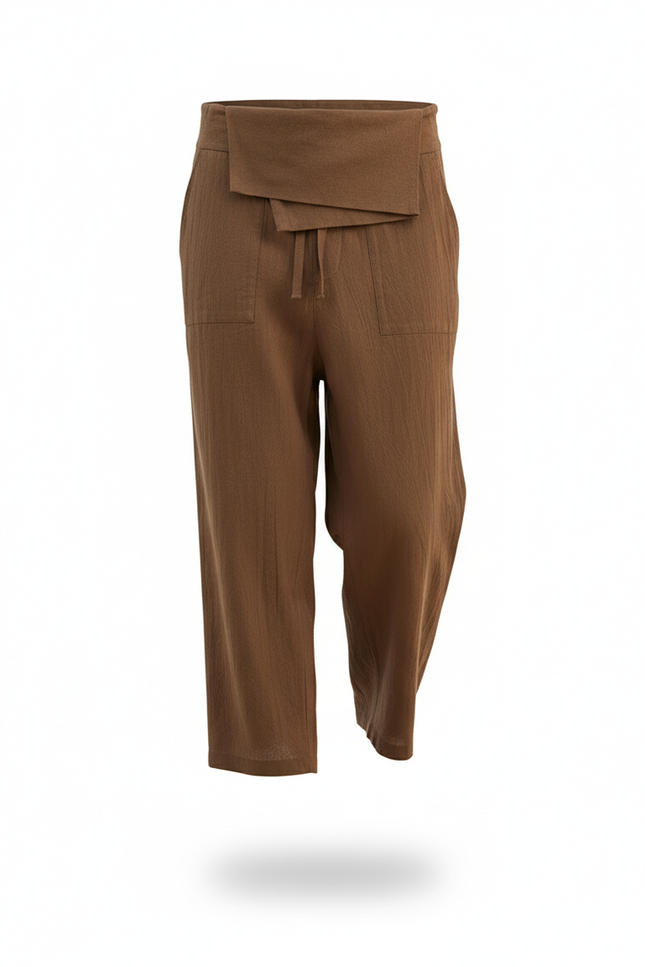 Pantalon En Lin Marron Ample Court Décontracté Homme - vue 3