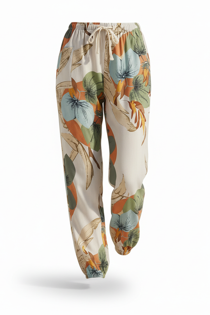 Pantalon En Lin Imprimé Floral Fluide Estival Décontracté - Multicolore - vue 3