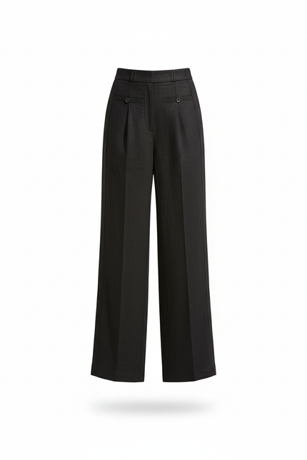 Pantalon En Lin Noir Ample Taille Haute Fluide Confortable - vue 3