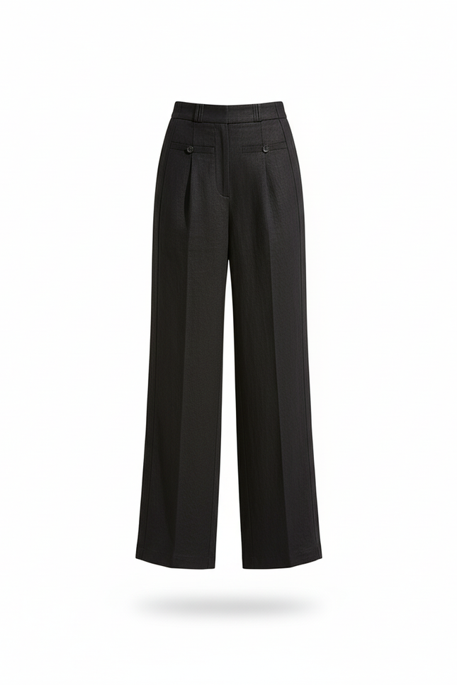 Pantalon En Lin Noir Ample Taille Haute Fluide Confortable - vue 3