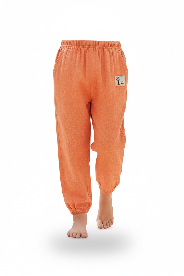 Pantalon Lin Serre En Bas - Orange - vue 3