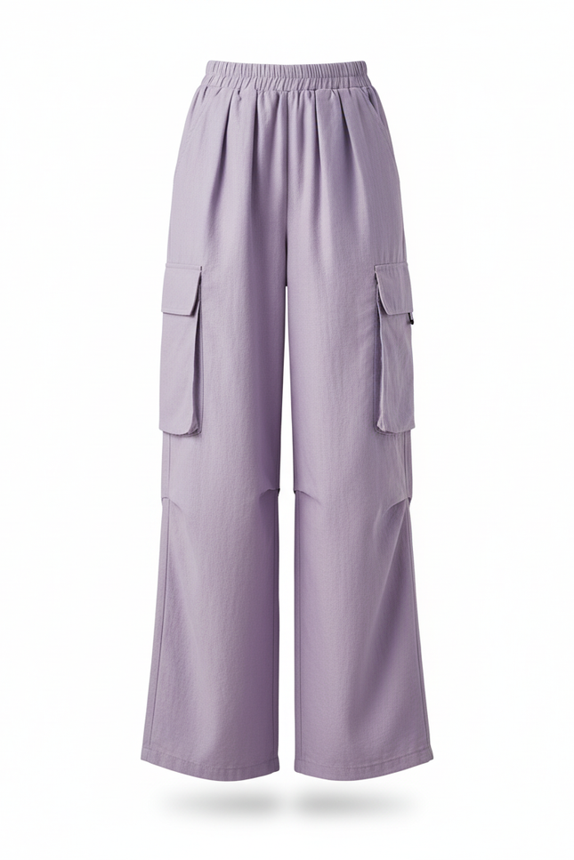 Pantalon Lin Cargo Femme - Violet - vue 3