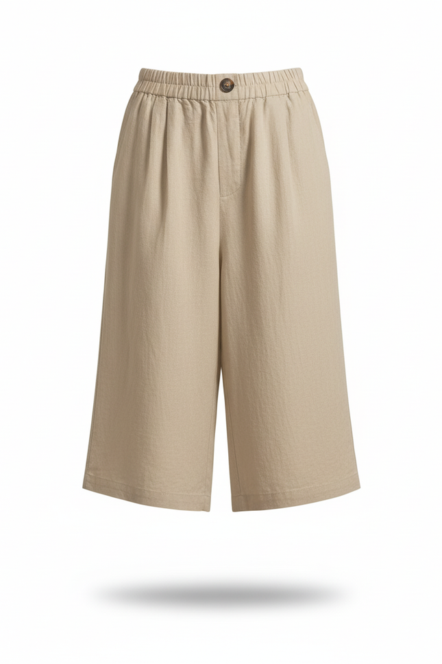 Pantalon En Lin Beige Ample Décontracté Confortable Femme - vue 3