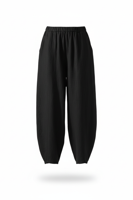 Pantalon En Lin Noir Ample Fluide Confortable Femme - vue 3