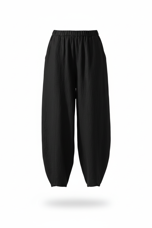 Pantalon En Lin Noir Ample Fluide Confortable Femme - vue 3
