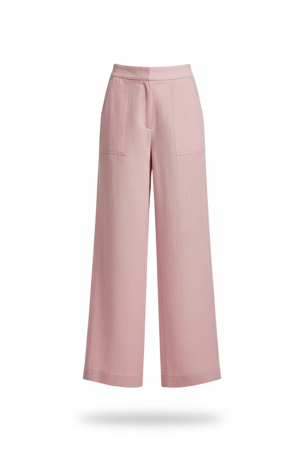 Pantalon En Lin Rose Ample Taille Haute Fluide - vue 3
