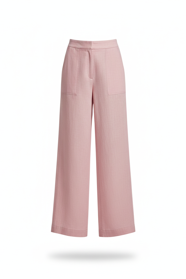 Pantalon En Lin Rose Ample Taille Haute Fluide - vue 3