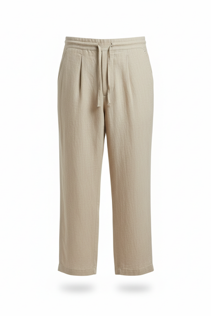 Pantalon En Lin Beige Ample Coton Décontracté Homme - vue 3