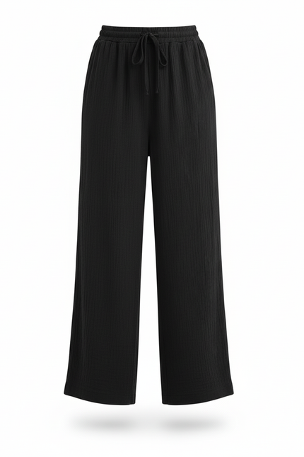 Pantalon En Lin Noir Ample Fluide Décontracté - vue 3