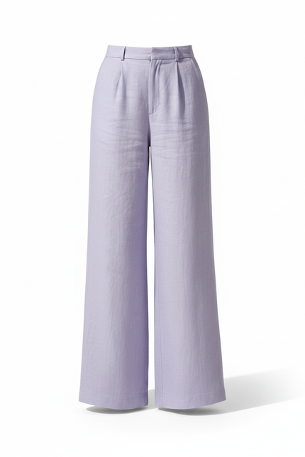 Pantalon En Lin Violet Ample Taille Haute Femme - vue 3