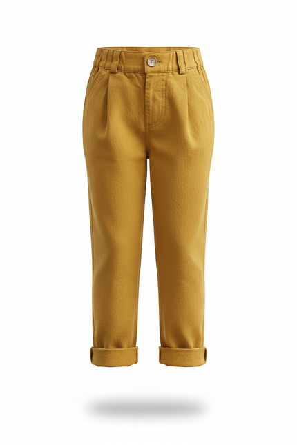 Pantalon En Lin Jaune Ample Décontracté Enfant - vue 3