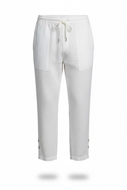 Pantalon En Lin Blanc Décontracté Coupe Courte Homme - vue 3