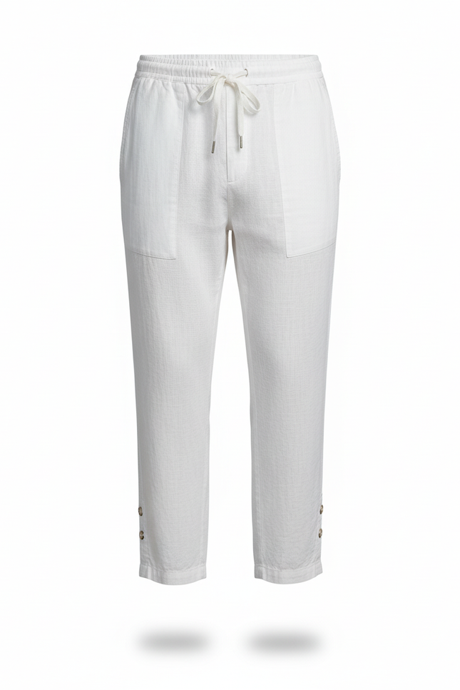 Pantalon En Lin Blanc Décontracté Coupe Courte Homme - vue 3