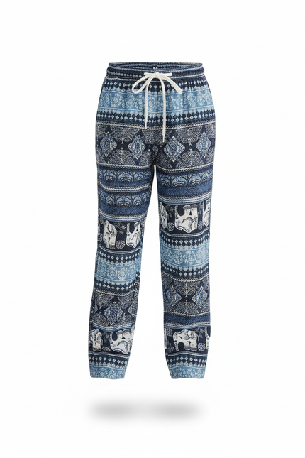 Pantalon En Lin Ethnique Bleu Éléphants Ample Fille - vue 3