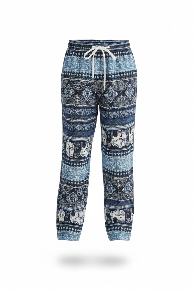 Pantalon En Lin Ethnique Bleu Éléphants Ample Fille - vue 3