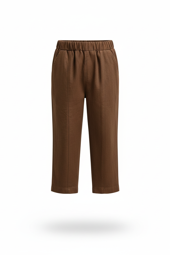 Pantalon En Lin Marron Ample Plissé Enfant Décontracté - vue 3