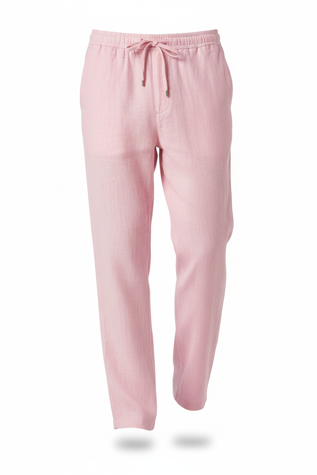 Pantalon En Lin Rose Décontracté Léger Homme Fluide - vue 3