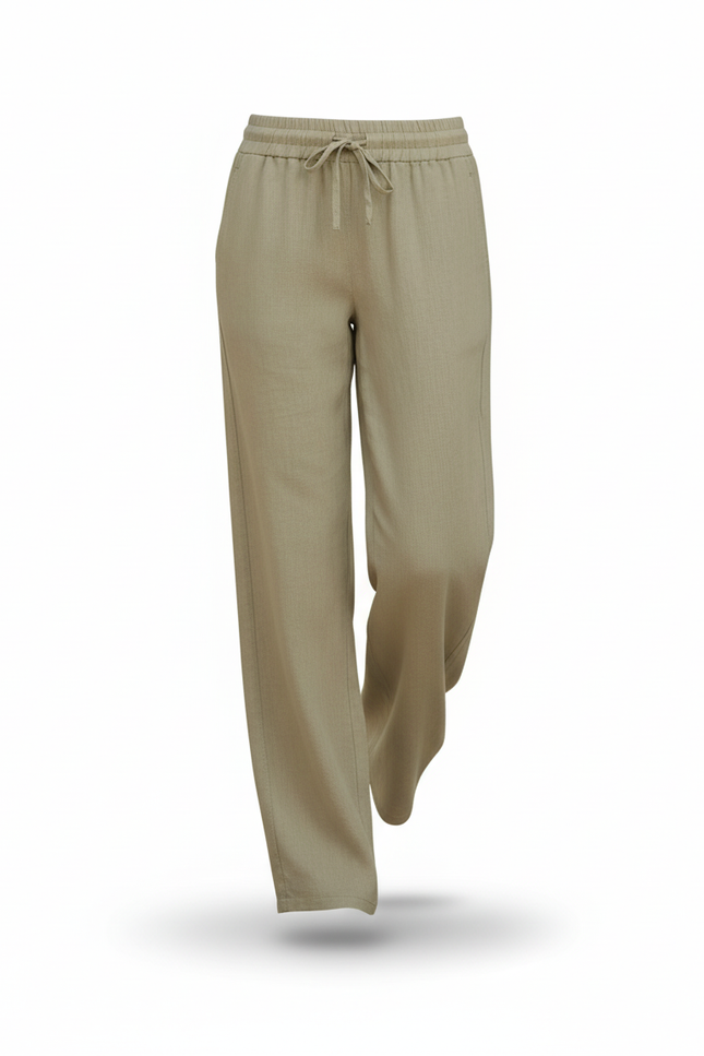 Pantalon En Lin Coton Femme - Kaki - vue 3