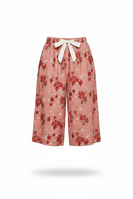 Pantalon En Lin Rose Floral Fluide Ample Estival - vue 3