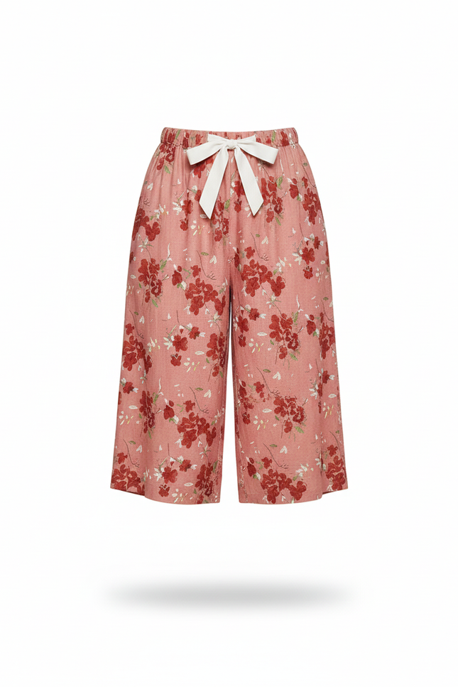 Pantalon En Lin Rose Floral Fluide Ample Estival - vue 3