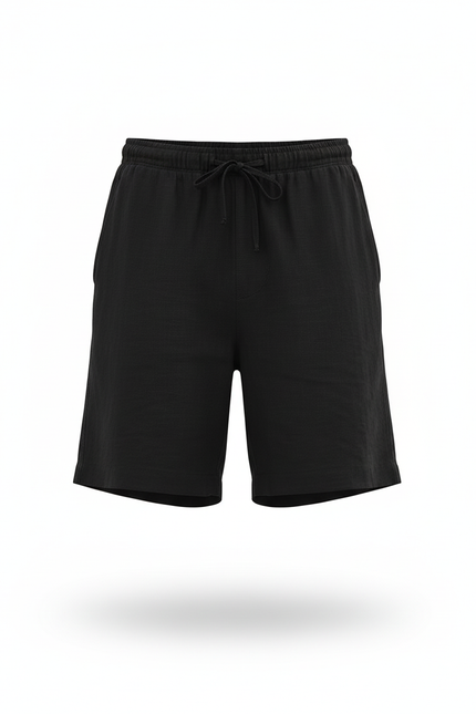 Pantalon En Lin Noir Cordon Décontracté Mi-long Homme - vue 3