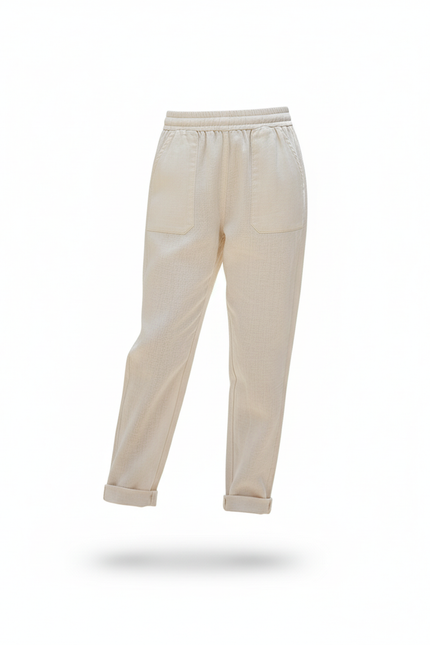 Pantalon En Lin Écru Droit Décontracté Enfant Léger - Beige - vue 3