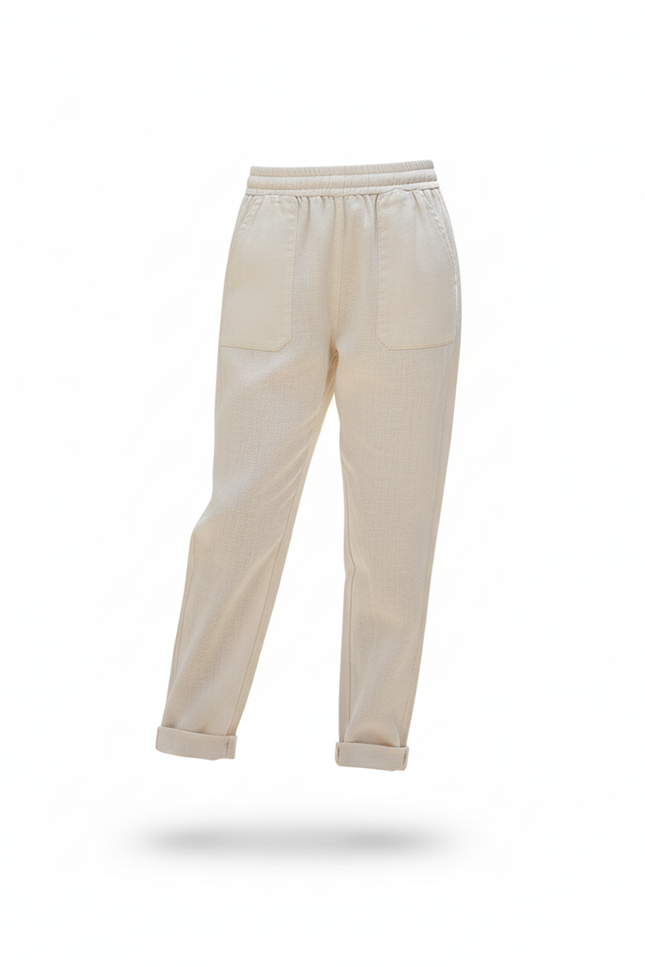 Pantalon En Lin Écru Droit Décontracté Enfant Léger - Beige - vue 3