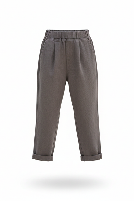 Pantalon En Lin Gris Ample Décontracté Enfant Confortable - vue 3