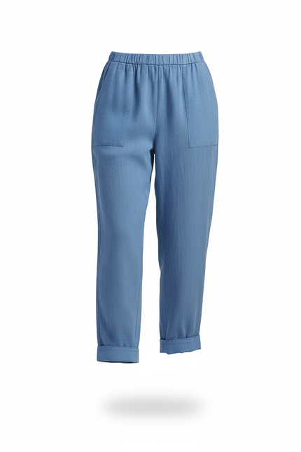 Pantalon En Lin Ample Bleu Décontracté Fluide - vue 3