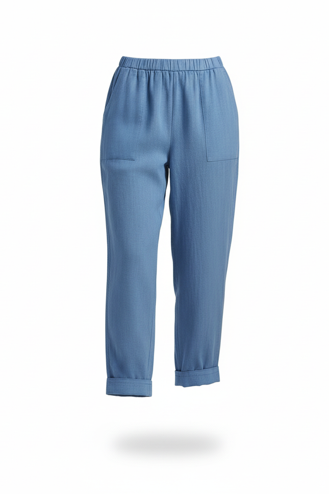 Pantalon En Lin Ample Bleu Décontracté Fluide - vue 3