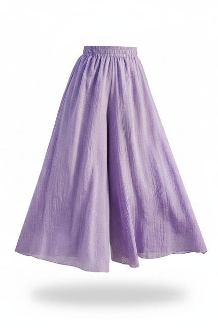 Pantalon En Lin Violet Ample Taille Haute Fluide - vue 3