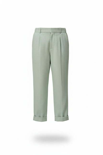 Pantalon En Lin Vert Menthe Plissé Enfant Élégant - vue 3