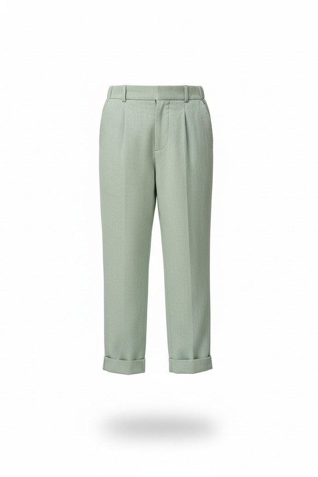 Pantalon En Lin Vert Menthe Plissé Enfant Élégant - vue 3