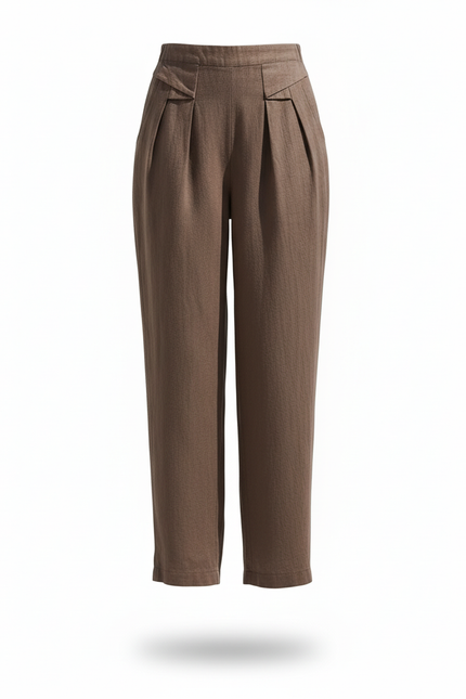 Pantalon En Lin Marron Ample Plissé Confortable - vue 3