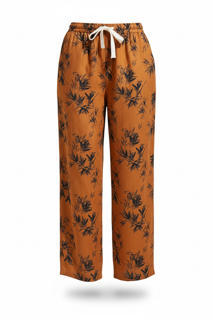 Pantalon En Lin Ample Imprimé Floral Fluide Marron - vue 3