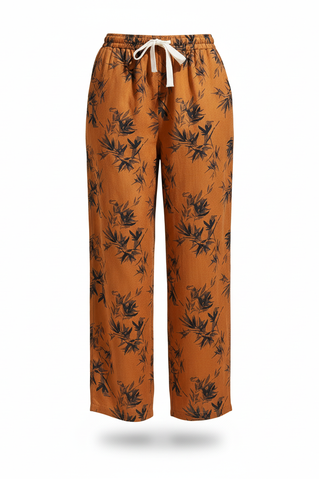 Pantalon En Lin Ample Imprimé Floral Fluide Marron - vue 3