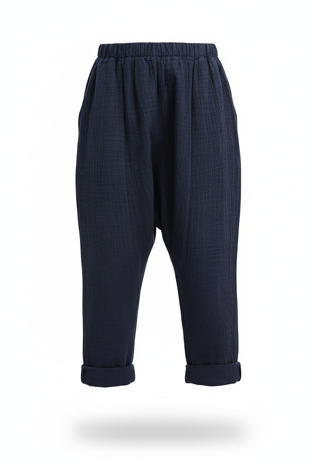 Pantalon En Lin Bleu Marine Ample Enfant Coton - vue 3