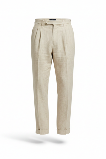 Pantalon En Lin Homme Écru Pince - Beige - vue 3