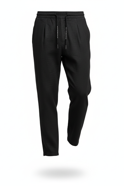 Pantalon En Lin Homme Noir Tapered Casual - vue 3