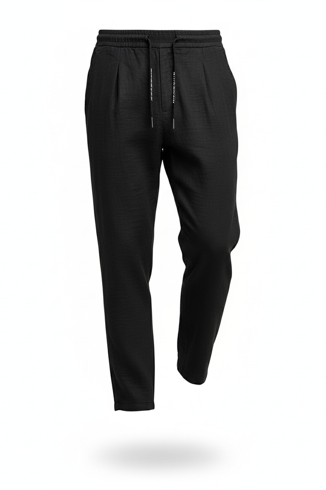 Pantalon En Lin Homme Noir Tapered Casual - vue 3