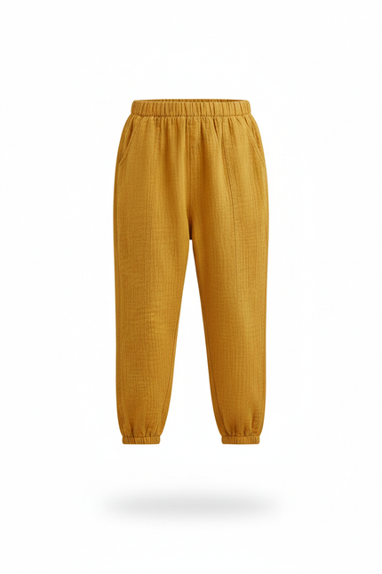 Pantalon En Lin Jaune Moutarde Ample Enfant Coton - vue 3