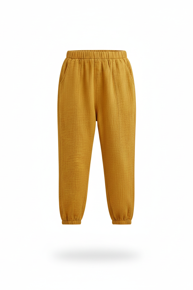 Pantalon En Lin Jaune Moutarde Ample Enfant Coton - vue 3